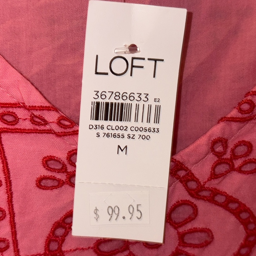 Brand New w/Tags Loft Tiled Eyelet Mini Shift Dress Pink Multi Medium - Picture 8 of 12